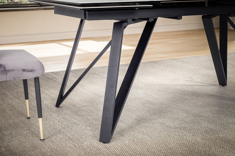 Esstisch 180-260cm ausziehbar Keramik Glas Marmoroptik Weiß Metallbeine