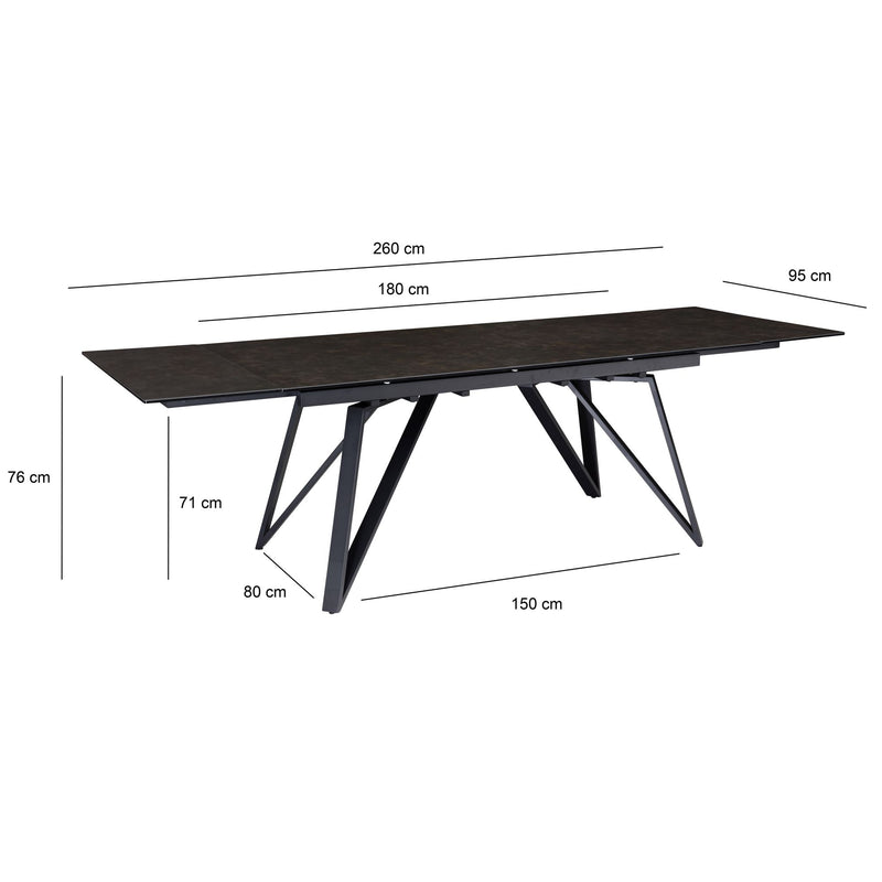 Esstisch 180-260cm Ausziehbar Keramik Glas Schwarz Metallbeine