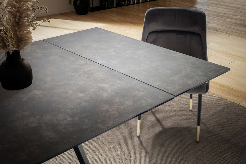 Esstisch 180-260cm Ausziehbar Keramik Glas Schwarz Metallbeine