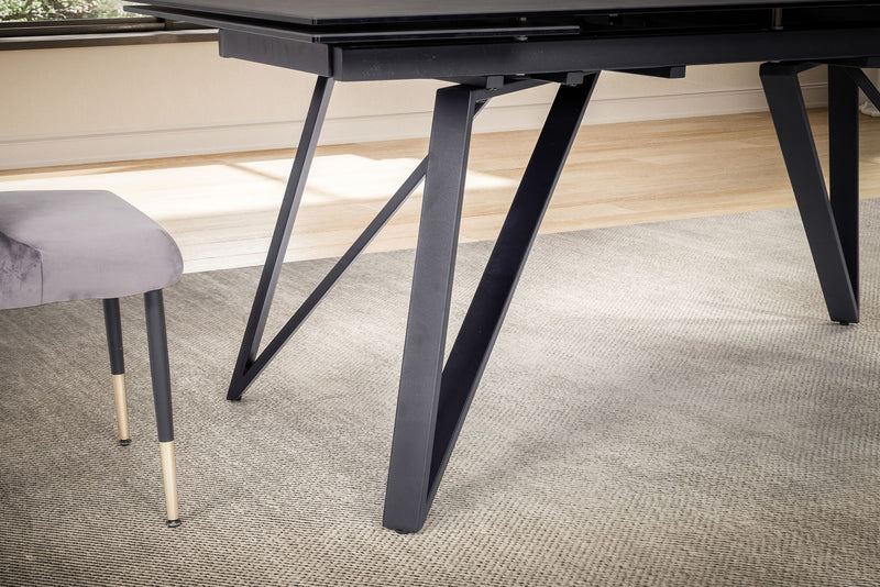 Esstisch 180-260cm Ausziehbar Keramik Glas Schwarz Metallbeine