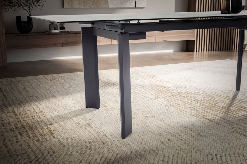 Esstisch 180x95cm ausziehbar Keramik Glas Weiß Marmor-Optik Metallbeine