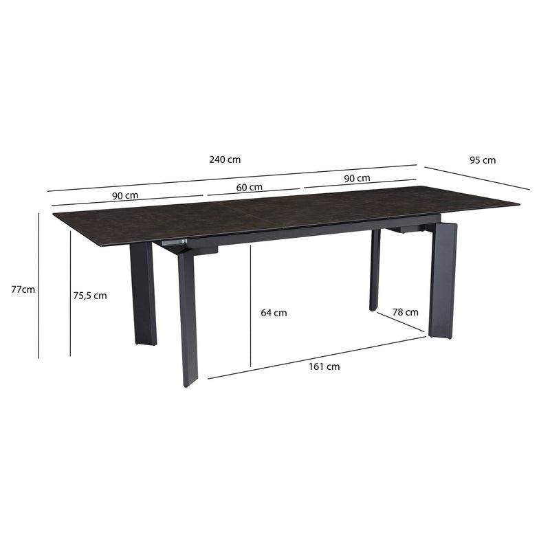 Esstisch 180-240cm ausziehbar Keramik Glas Schwarz Metallbeine