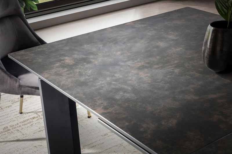 Esstisch 180-240cm ausziehbar Keramik Glas Schwarz Metallbeine
