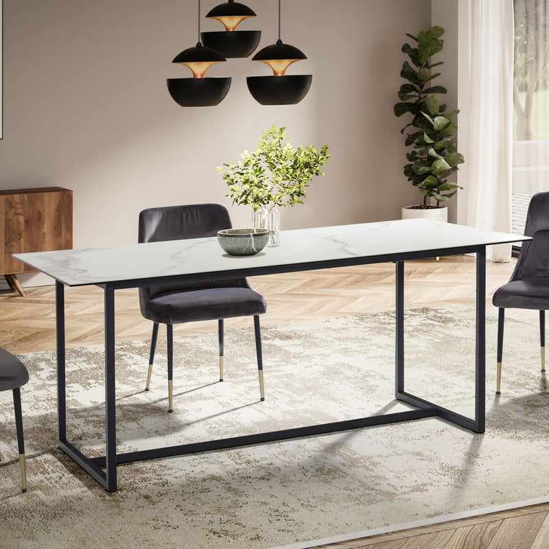 Esszimmertisch 180x90 Keramik Glas Weiß Marmor-Optik Metallbeine