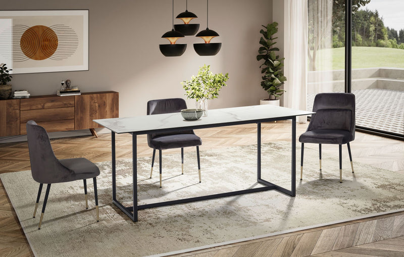 Esszimmertisch 180x90 Keramik Glas Weiß Marmor-Optik Metallbeine