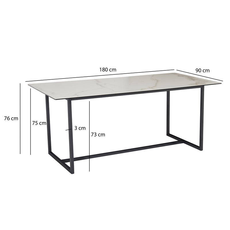 Esszimmertisch 180x90 Keramik Glas Weiß Marmor-Optik Metallbeine