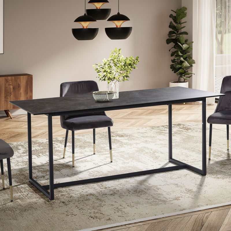 Esszimmertisch 180x90cm Keramik Glas Schwarz Metallbeine Rechteckig