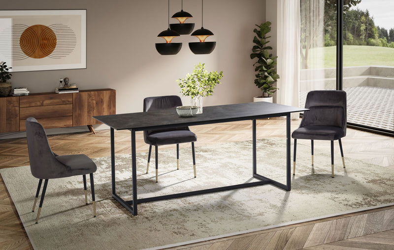 Esszimmertisch 180x90cm Keramik Glas Schwarz Metallbeine Rechteckig