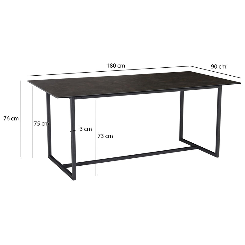 Esszimmertisch 180x90cm Keramik Glas Schwarz Metallbeine Rechteckig