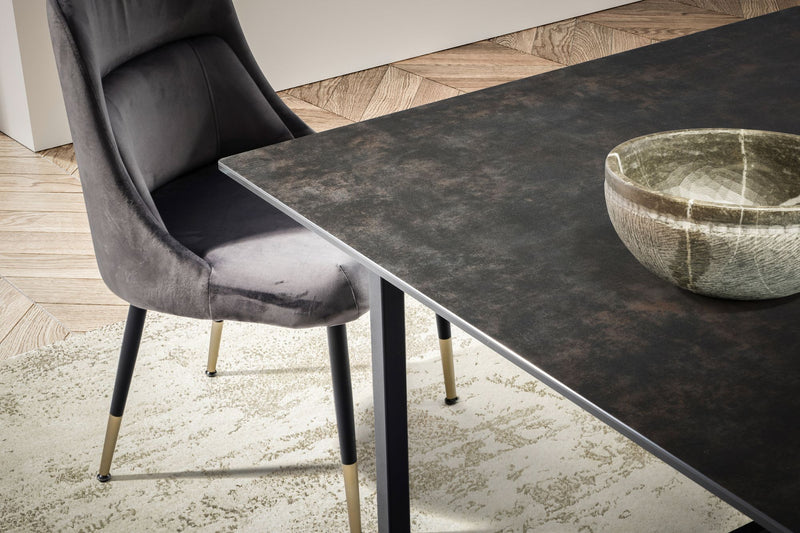 Esszimmertisch 180x90cm Keramik Glas Schwarz Metallbeine Rechteckig