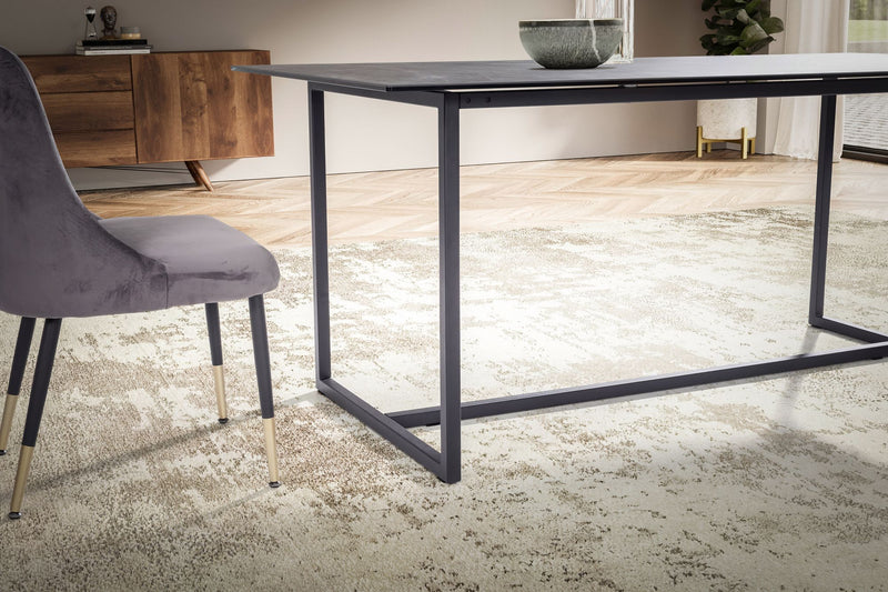Esszimmertisch 180x90cm Keramik Glas Schwarz Metallbeine Rechteckig