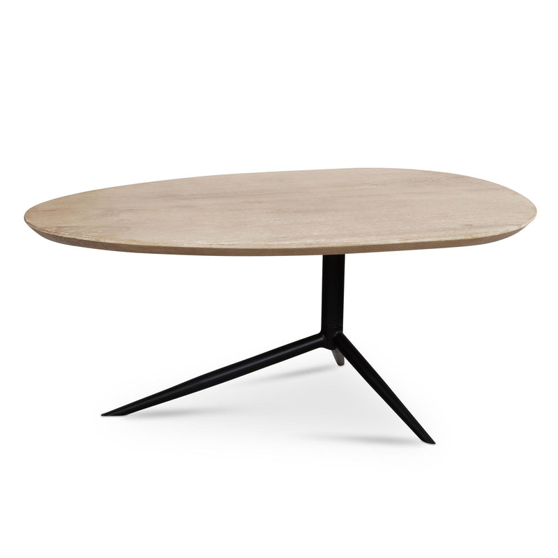 Couchtisch Mango Massivholz Weiß Oval Skandinavisch 86,5x49x36 cm