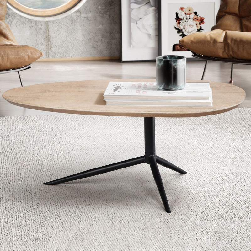 Couchtisch Mango Massivholz Weiß Oval Skandinavisch 86,5x49x36 cm
