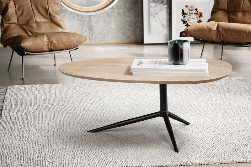 Couchtisch Mango Massivholz Weiß Oval Skandinavisch 86,5x49x36 cm
