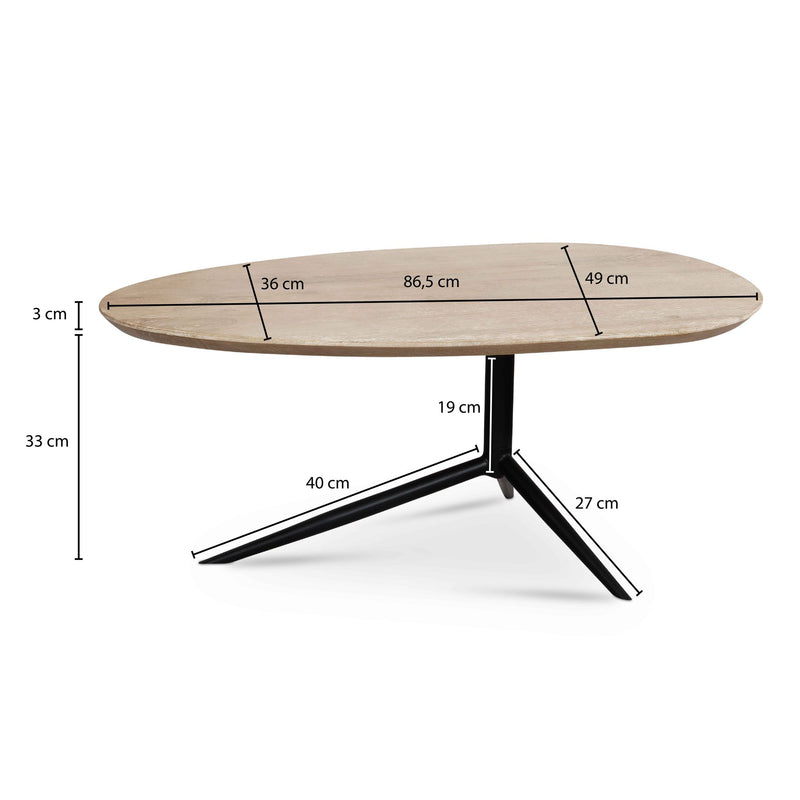 Couchtisch Mango Massivholz Weiß Oval Skandinavisch 86,5x49x36 cm