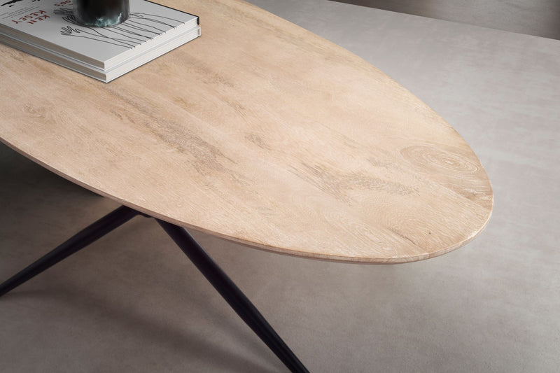 Couchtisch Mango Massivholz Weiß Oval Skandinavisch 86,5x49x36 cm