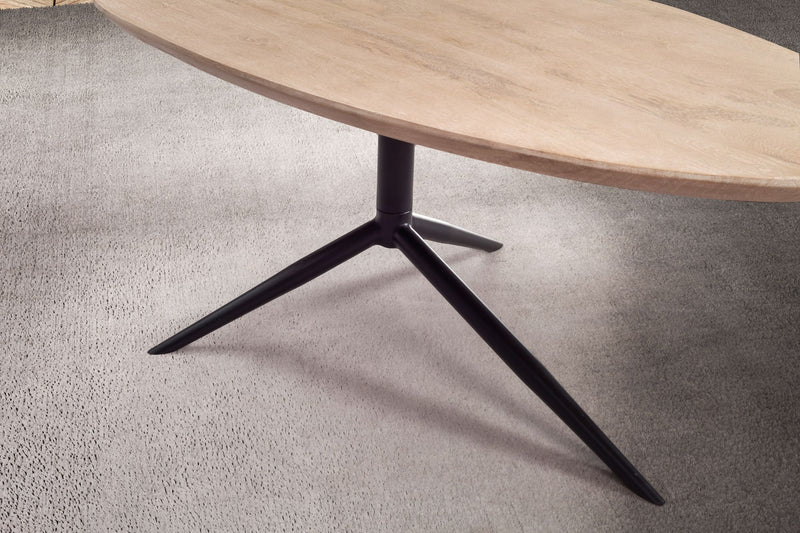 Couchtisch Mango Massivholz Weiß Oval Skandinavisch 86,5x49x36 cm
