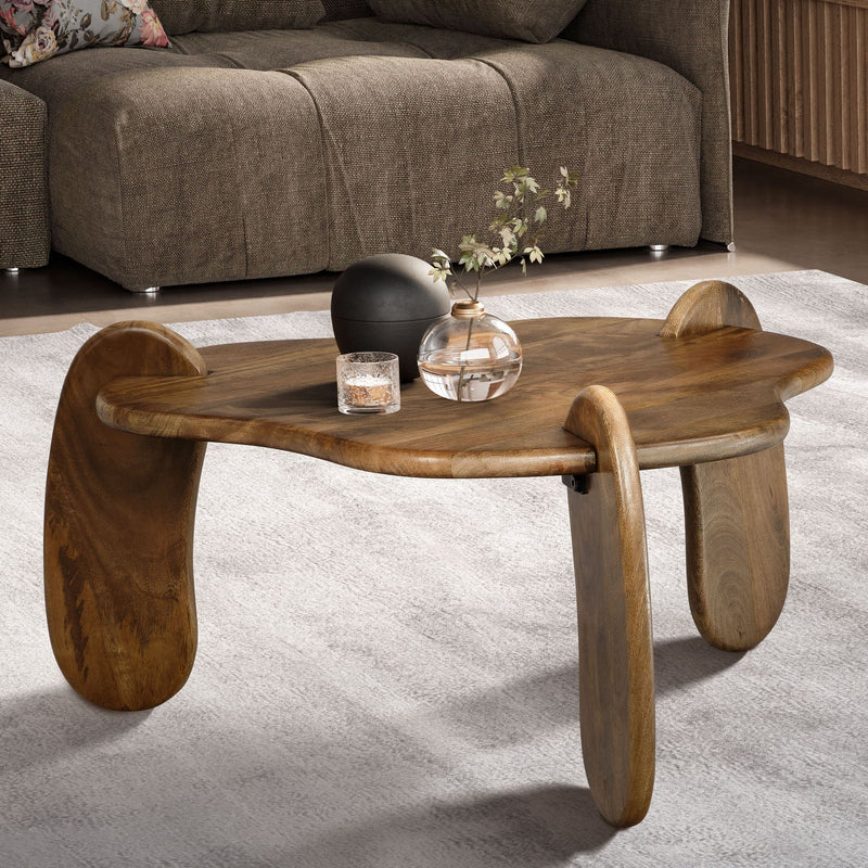 Couchtisch Mango Massivholz Walnussfarben 78x78x39,5cm Modern Design