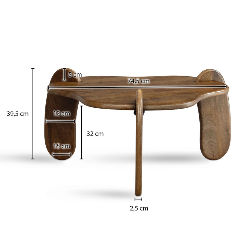 Couchtisch Mango Massivholz Walnussfarben 78x78x39,5cm Modern Design