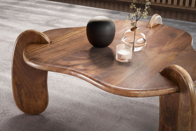 Couchtisch Mango Massivholz Walnussfarben 78x78x39,5cm Modern Design