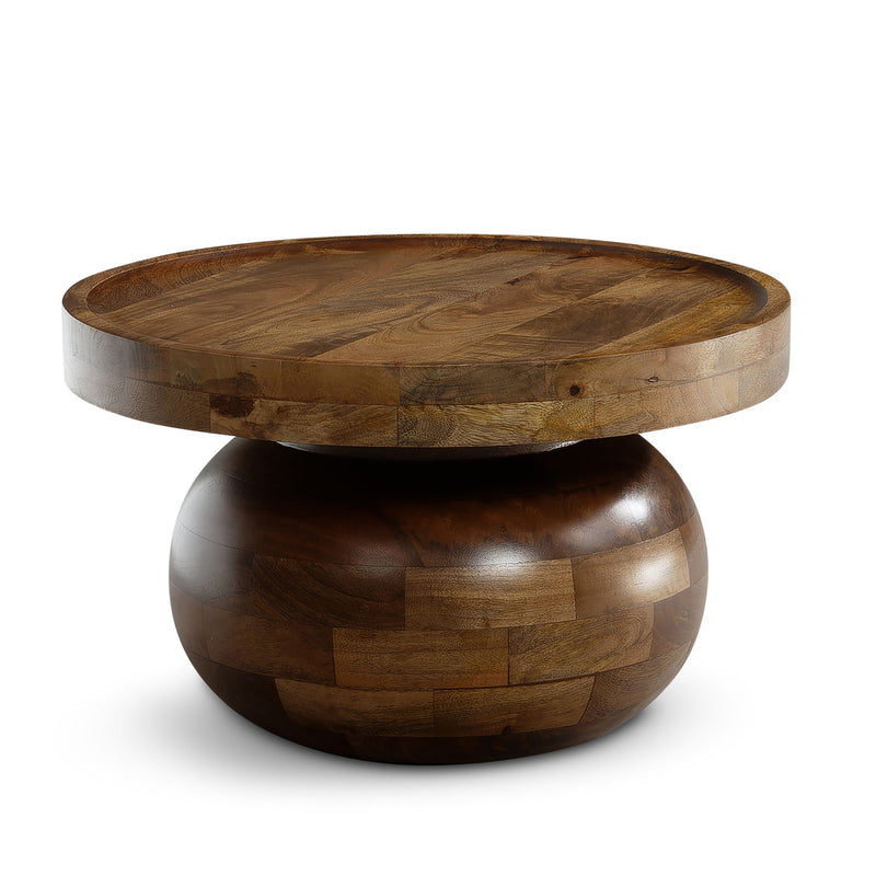 Couchtisch Rund Mango Massivholz Walnussfarben 50x50x30,5cm Modern