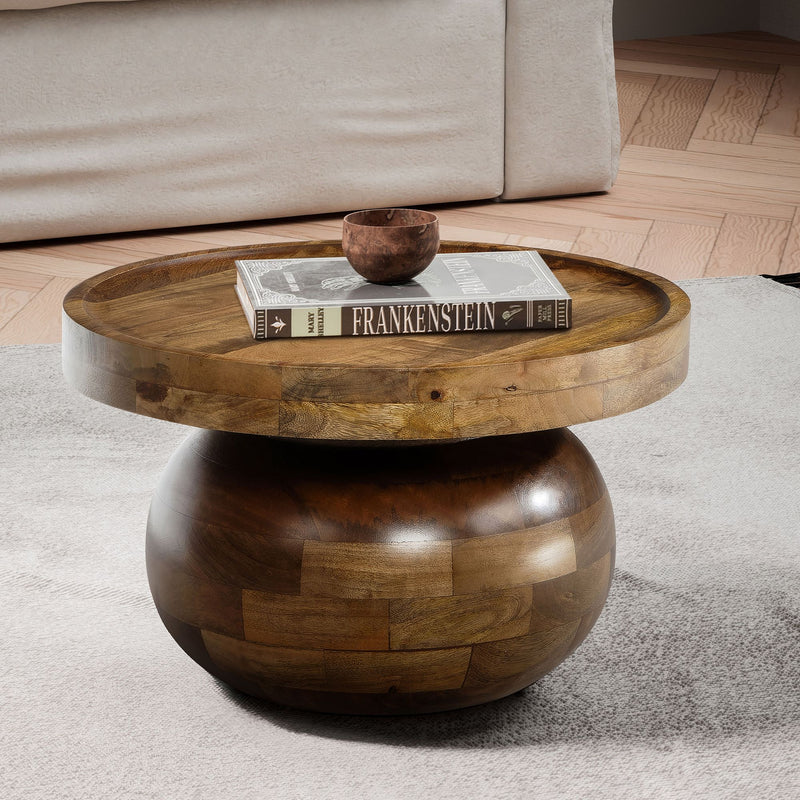 Couchtisch Rund Mango Massivholz Walnussfarben 50x50x30,5cm Modern