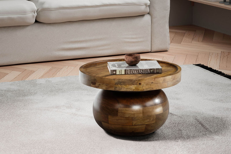 Couchtisch Rund Mango Massivholz Walnussfarben 50x50x30,5cm Modern