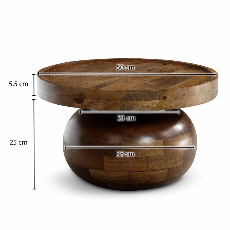 Couchtisch Rund Mango Massivholz Walnussfarben 50x50x30,5cm Modern