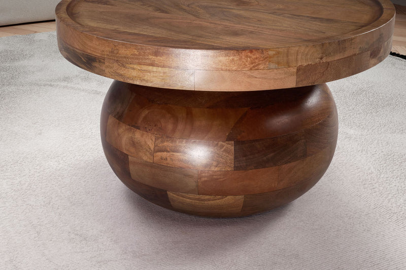 Couchtisch Rund Mango Massivholz Walnussfarben 50x50x30,5cm Modern