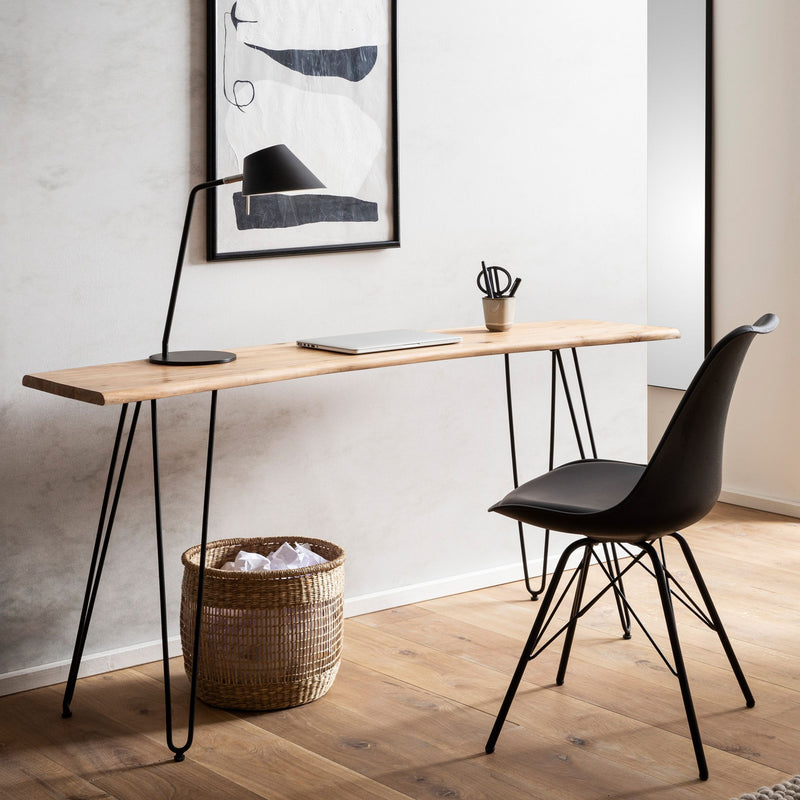 Schreibtisch 150x36x75cm Akazie Massivholz Metall Baumkante Schwarz