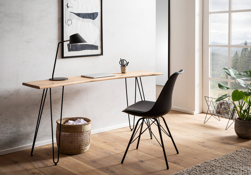 Schreibtisch 150x36x75cm Akazie Massivholz Metall Baumkante Schwarz