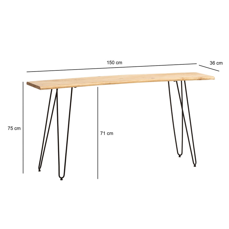 Schreibtisch 150x36x75cm Akazie Massivholz Metall Baumkante Schwarz