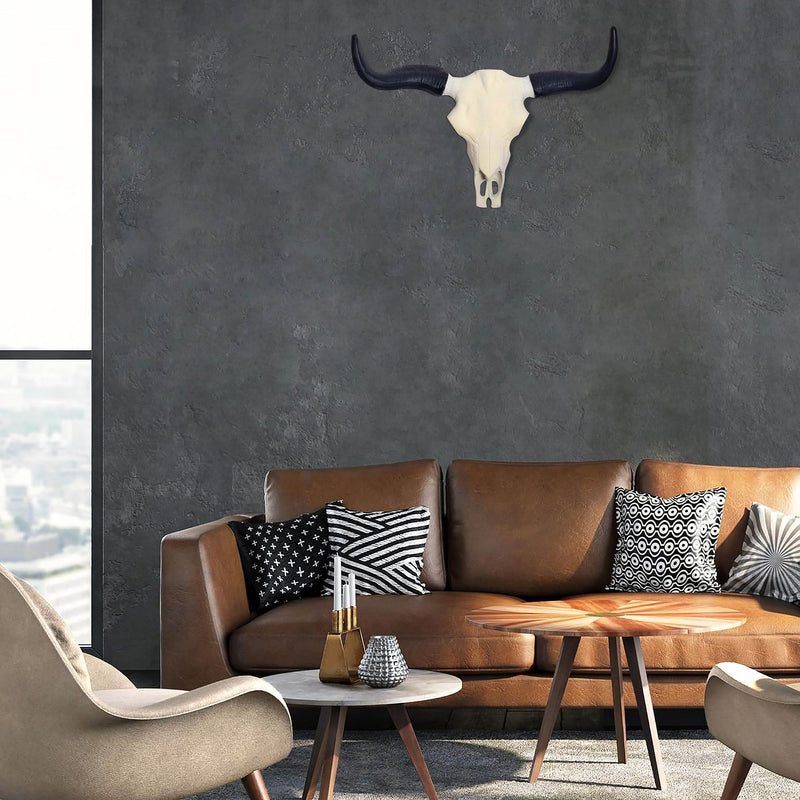 Deko Geweih Büffel-Schädel 55,5cm Aluminium Weiß Modern Wanddeko