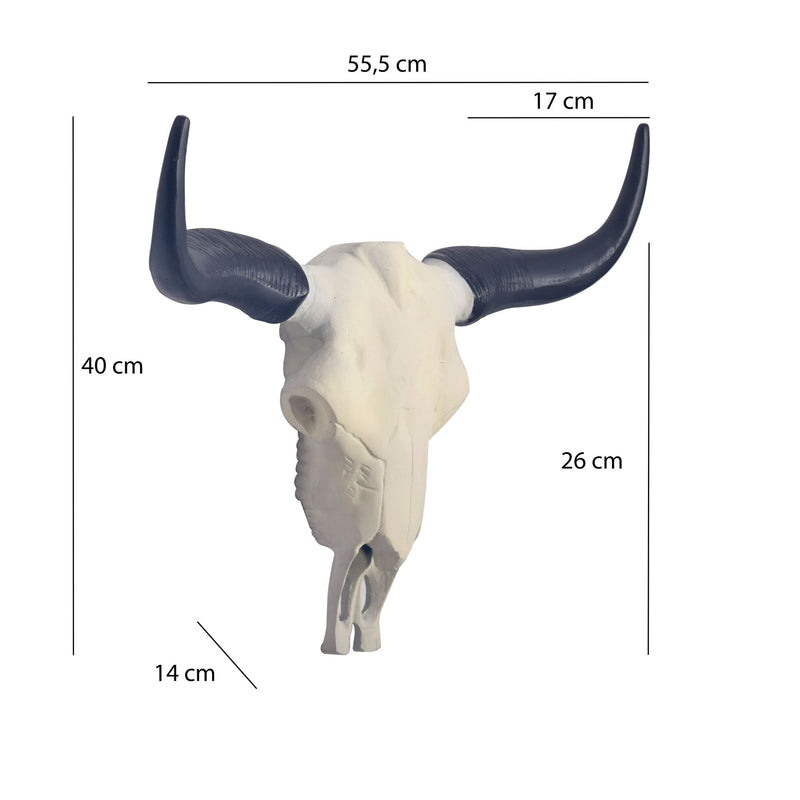 Deko Geweih Büffel-Schädel 55,5cm Aluminium Weiß Modern Wanddeko