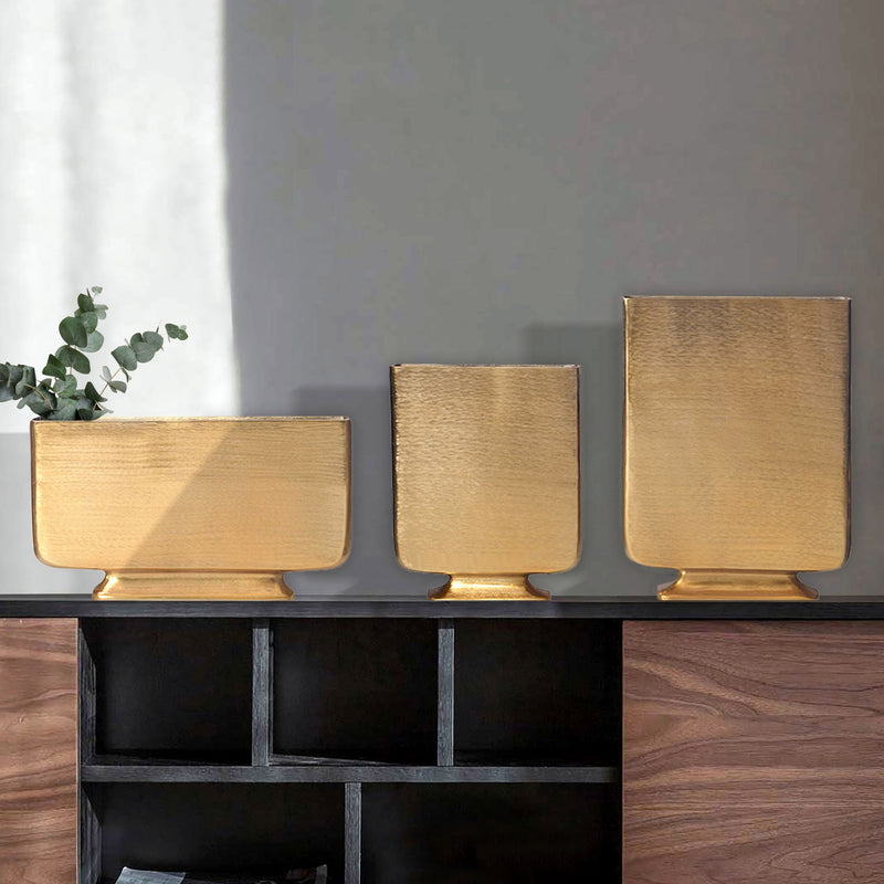 Vase 3er Set Aluminium Gold Modern Eckig Handgefertigt