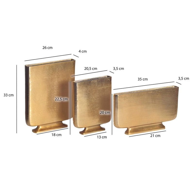 Vase 3er Set Aluminium Gold Modern Eckig Handgefertigt