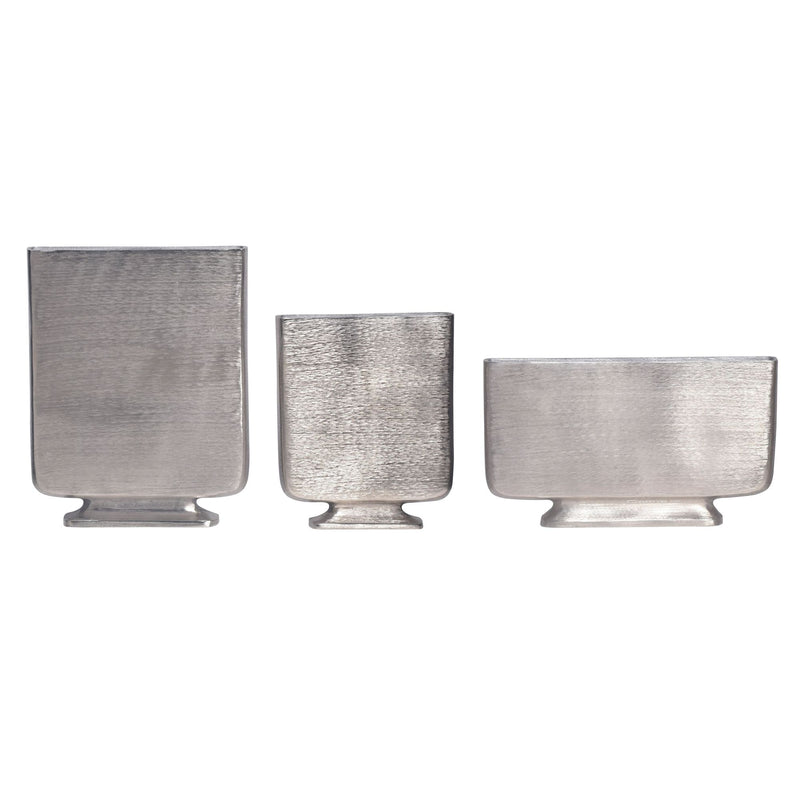Vase 3er Set Aluminium Silber Modern Eckig Handgefertigt