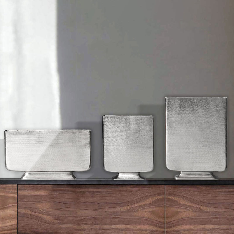 Vase 3er Set Aluminium Silber Modern Eckig Handgefertigt