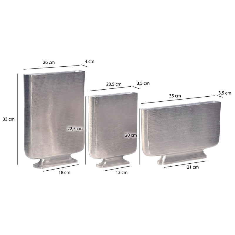 Vase 3er Set Aluminium Silber Modern Eckig Handgefertigt