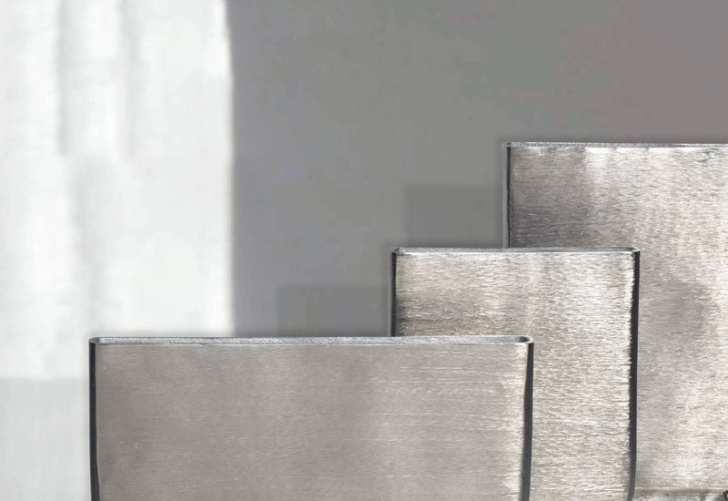 Vase 3er Set Aluminium Silber Modern Eckig Handgefertigt
