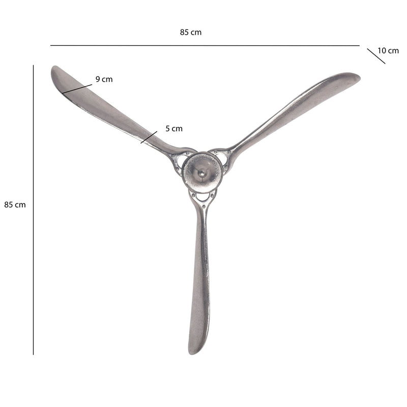 Wandpropeller Deko 85x85cm Silber Metall Flugzeug Aluminium Modern