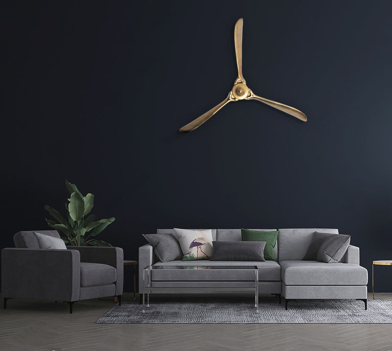 Wandpropeller Deko 85x85cm Gold Metall Flugzeug Aluminium Modern