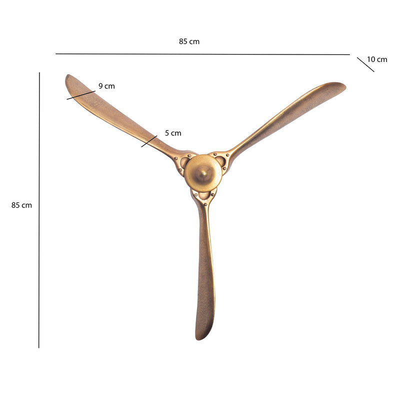 Wandpropeller Deko 85x85cm Gold Metall Flugzeug Aluminium Modern