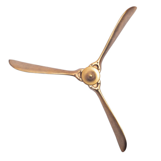 Wandpropeller Deko 85x85cm Gold mit drei Holzflügeln und goldenem Metallmotorgehäuse in Gesamtansicht.