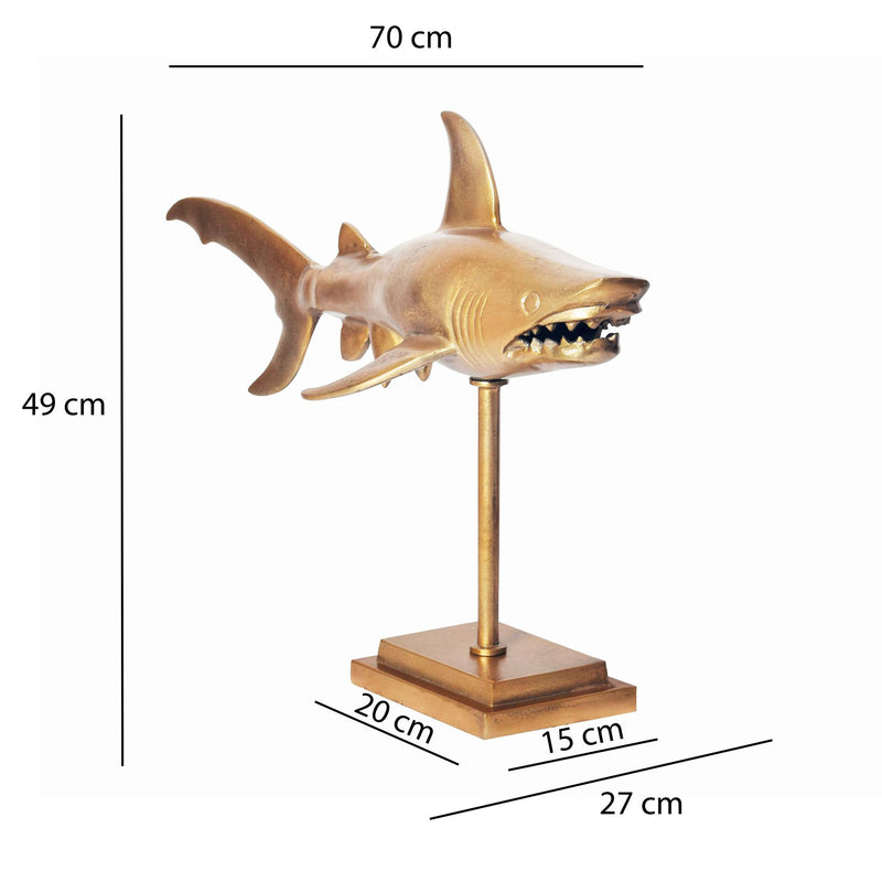 Dekofigur Hai Aluminium Gold 70cm Maritim Modern Tischdeko