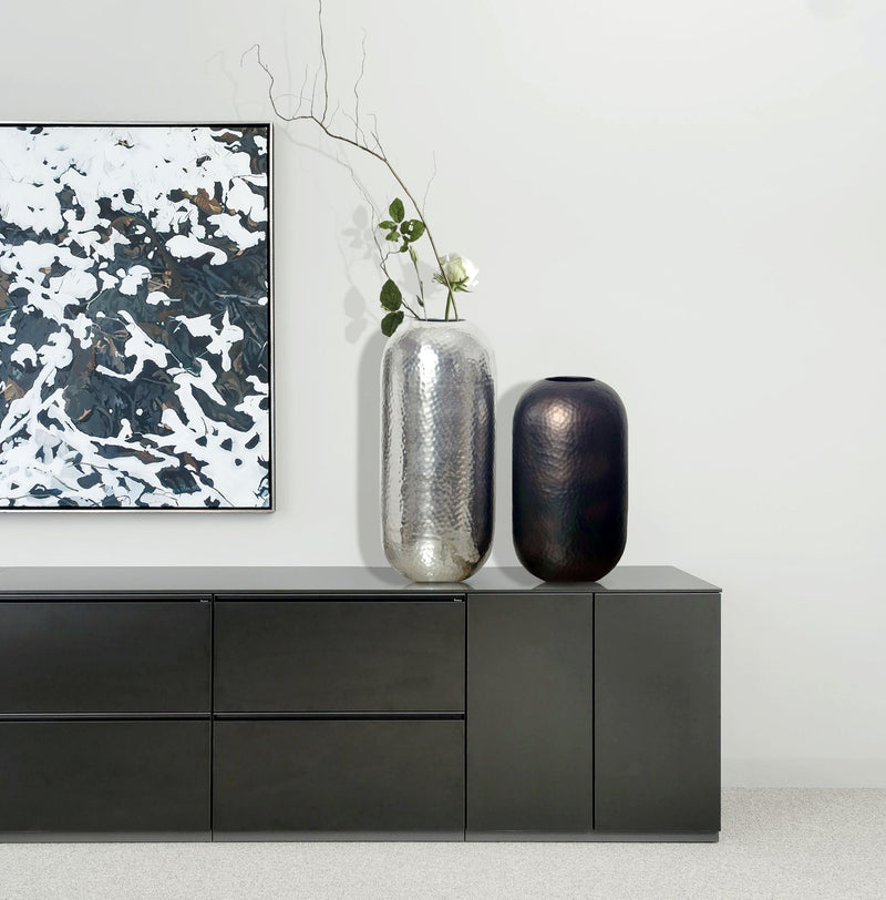 Vase 2er Set Aluminium Silber Schwarz-Bronze Modern Hammerschlag