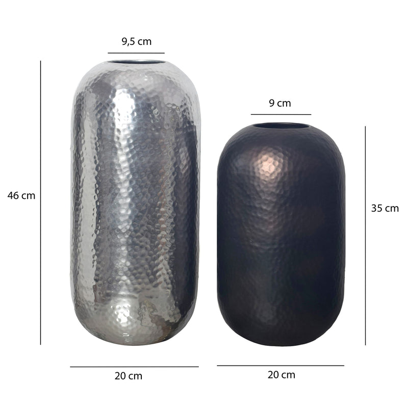 Vase 2er Set Aluminium Silber Schwarz-Bronze Modern Hammerschlag