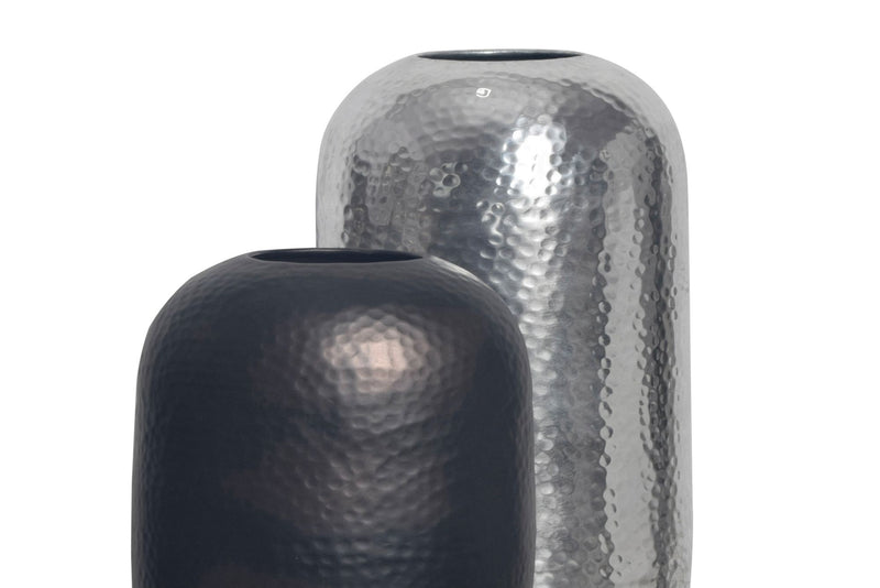 Vase 2er Set Aluminium Silber Schwarz-Bronze Modern Hammerschlag