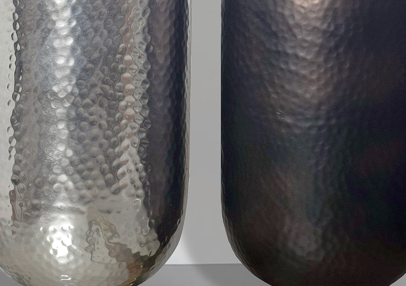 Vase 2er Set Aluminium Silber Schwarz-Bronze Modern Hammerschlag