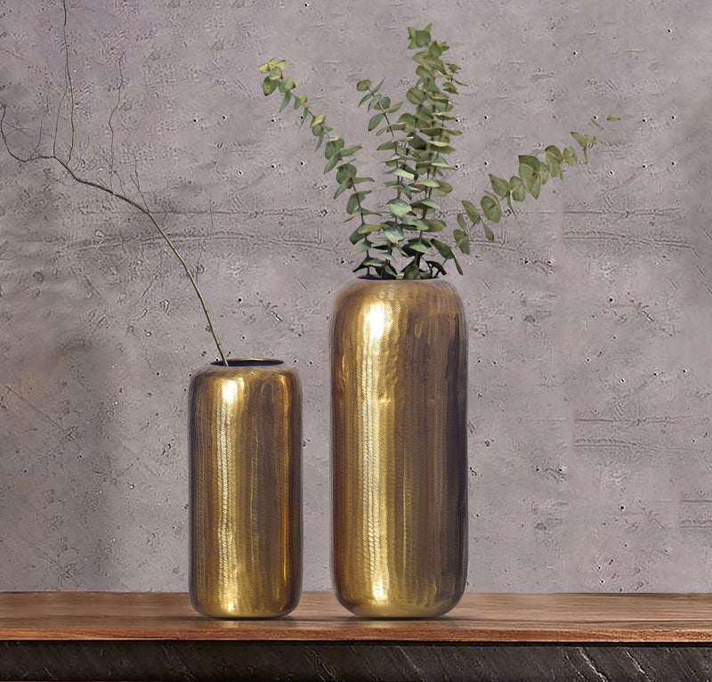 Vase 2er Set Aluminium Gold Zylinder Rund Modern Tischdeko